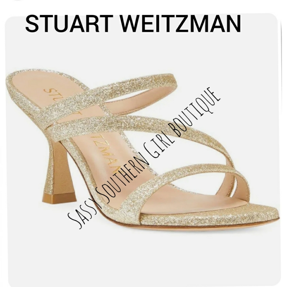 🆕⭐ Stuart Weitzman gold glitter kitten heel sandals